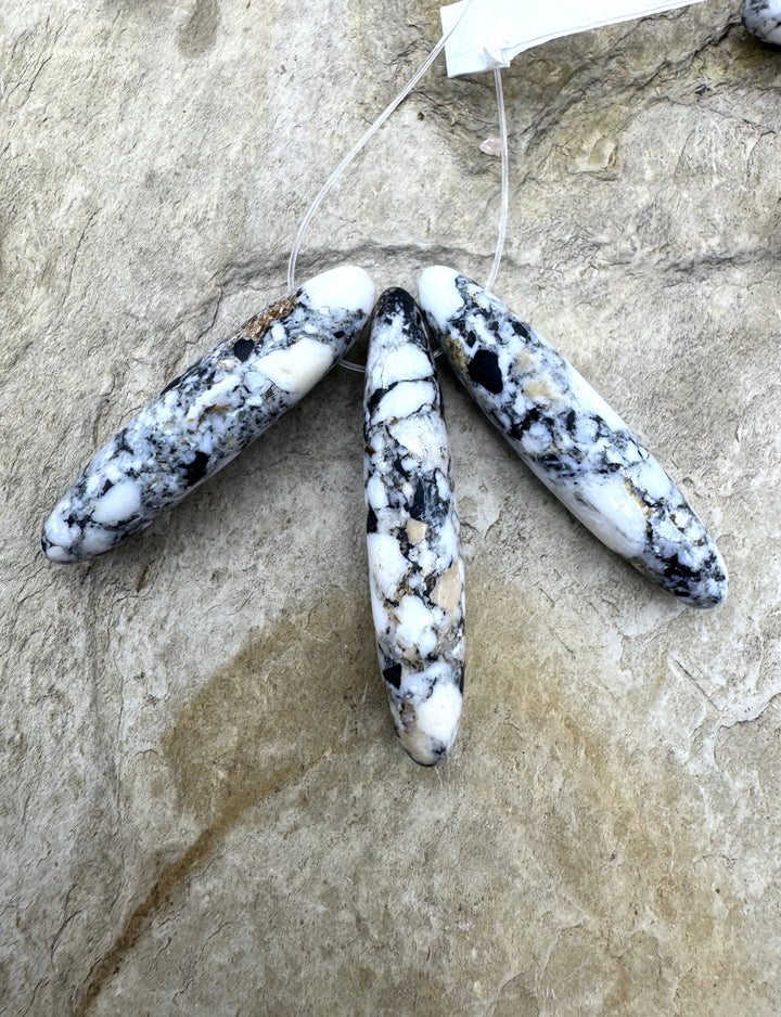 RARE High Quality White Buffalo (NV) Long Oval 3 Bead Focal