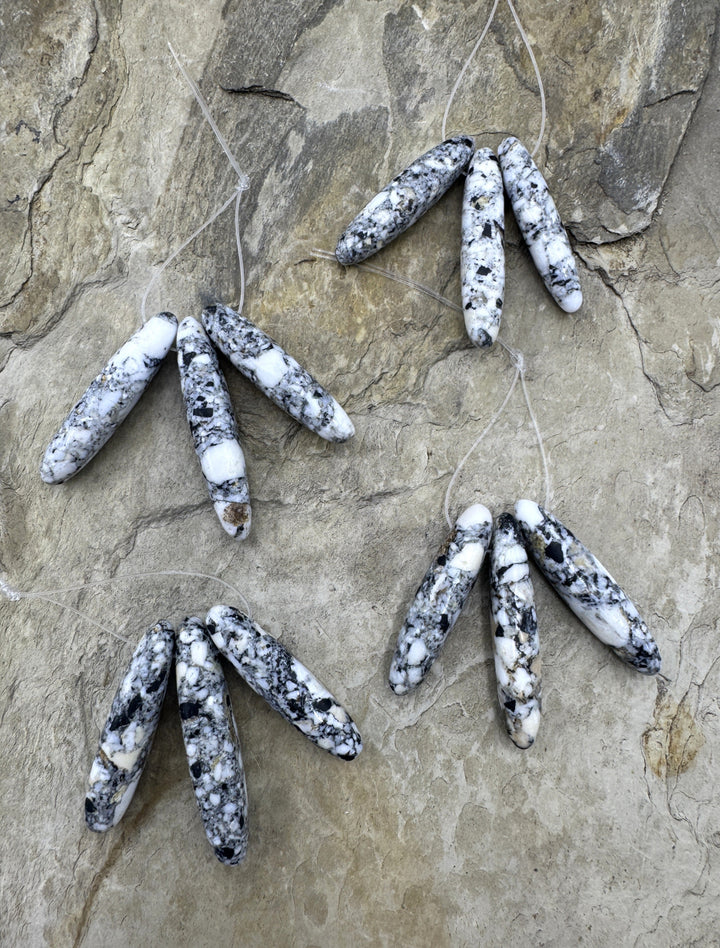 RARE High Quality White Buffalo (NV) Long Oval 3 Bead Focal