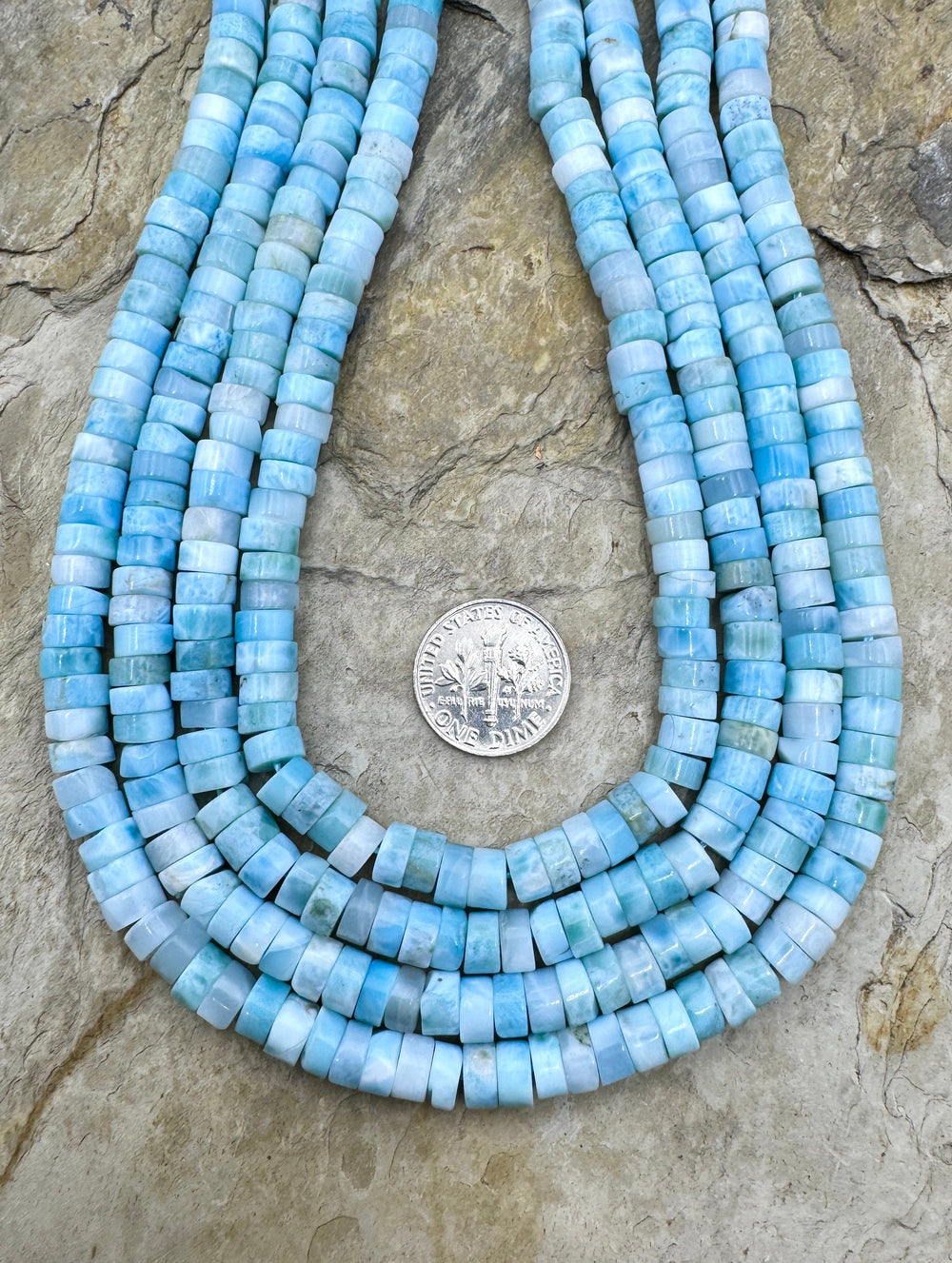 RARE Larimar 6mm Heishi Beads 18 Inch Strand/58-60 Beads