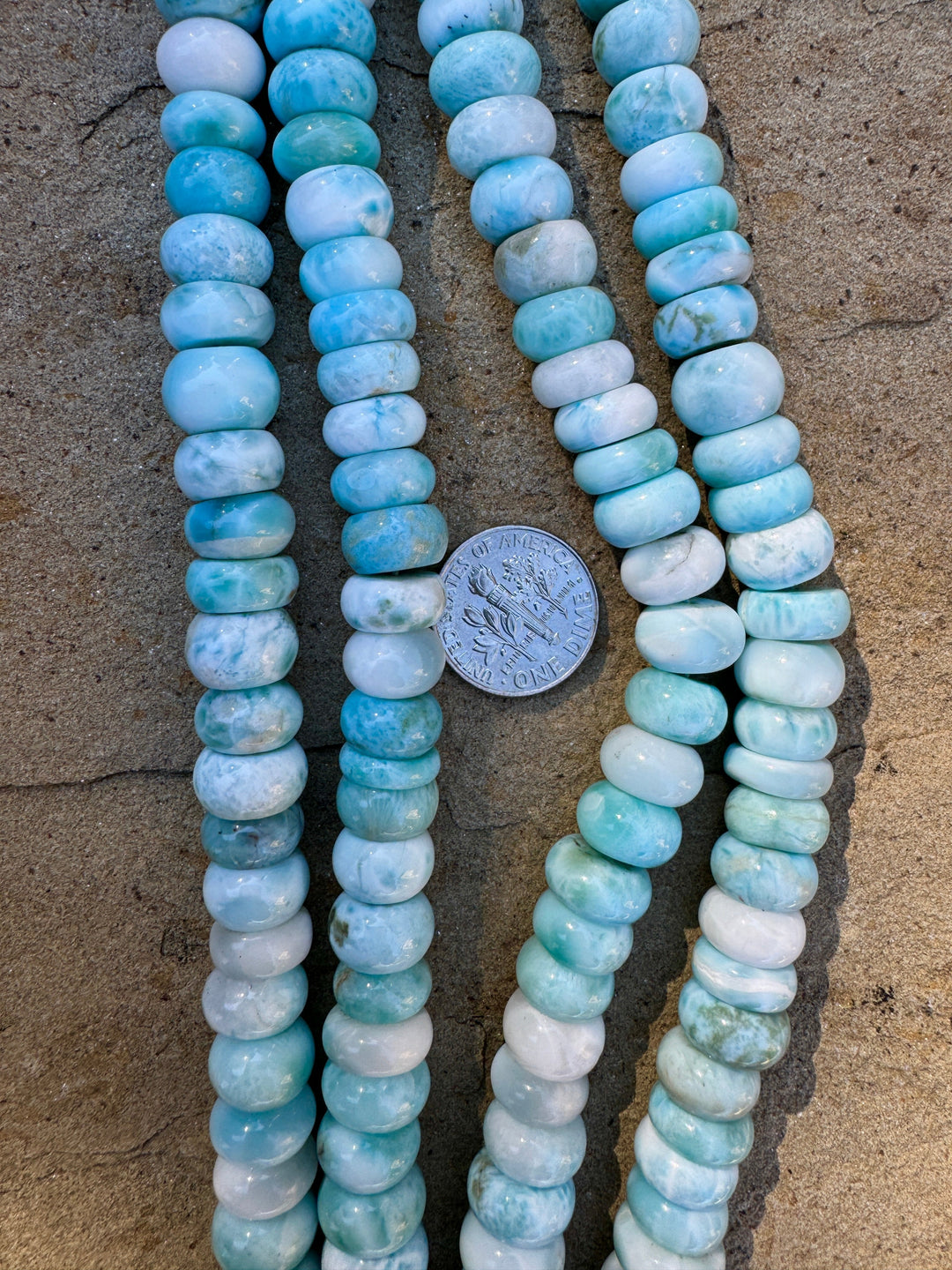 RARE Larimar BIG 10mm Rondelle Beads 8 inch Strand - Larimar