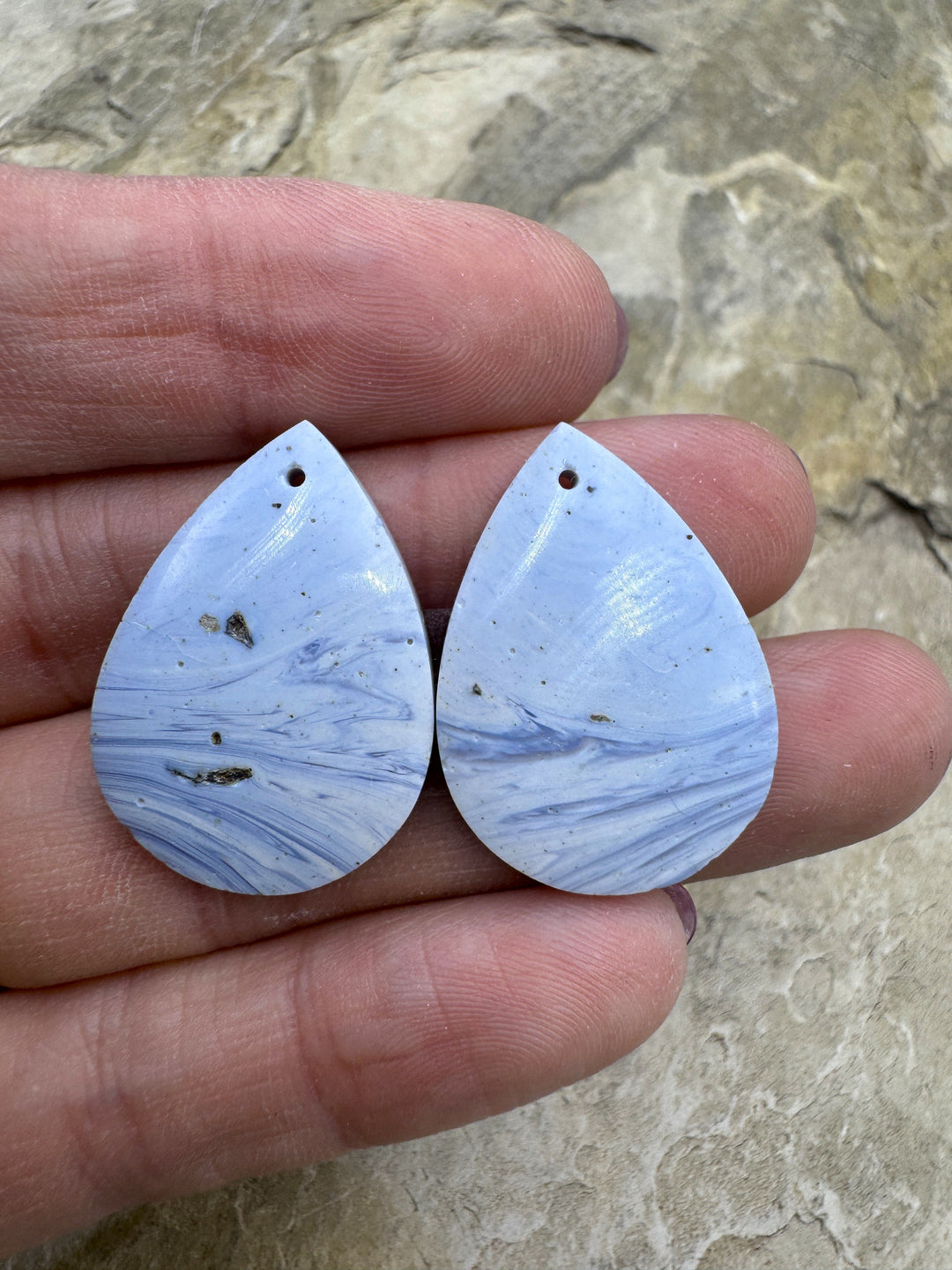 RARE Leland Blue BIG Earring Slab Bead Pair 20x27mm