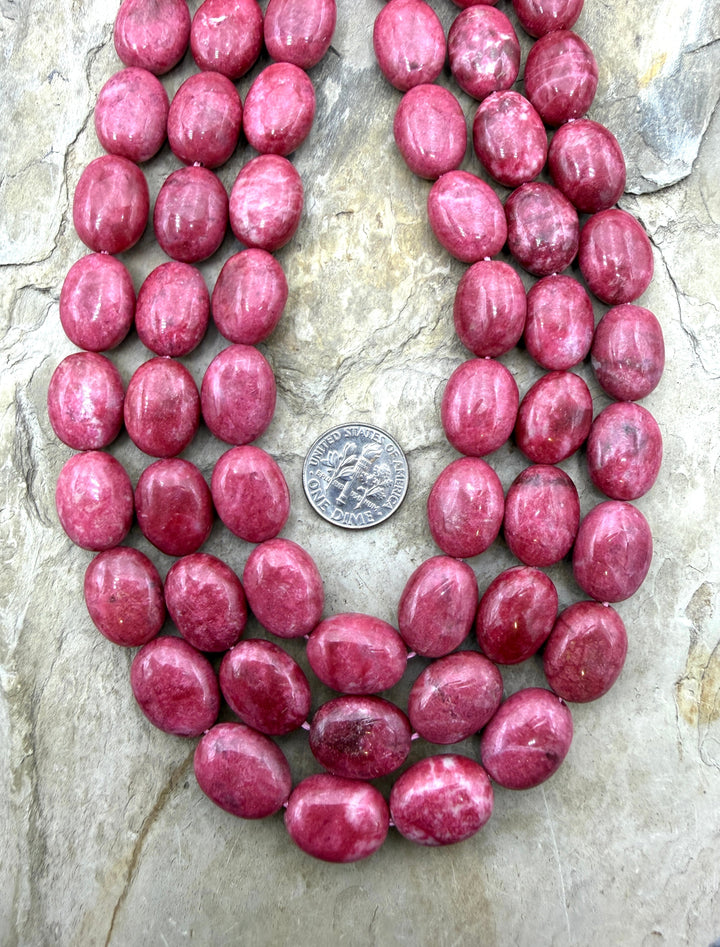 RARE Natural Thulite (Norway) 12x16mm Oval Beads 15.5 Inch