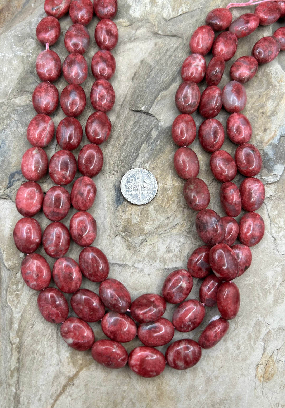 RARE Natural Thulite (Norway) BIG Oval Bead 12x16mm 16 Inch