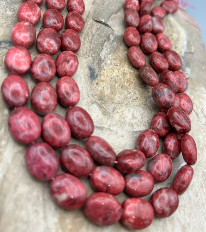 RARE Natural Thulite (Norway) BIG Oval Bead 12x16mm 16 Inch