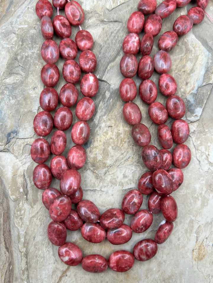 RARE Natural Thulite (Norway) BIG Oval Bead 12x16mm 16 Inch