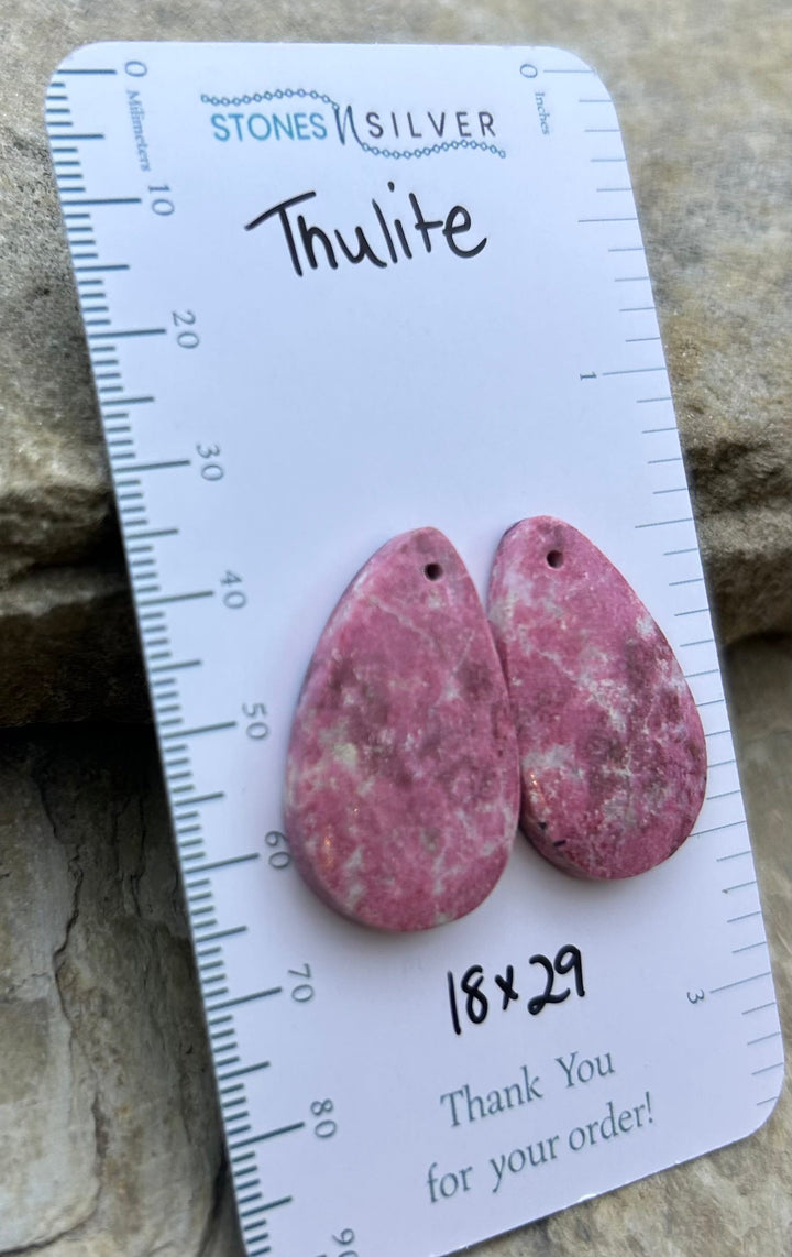 RARE Natural Thulite (Norway) Matching Earring Slab Bead