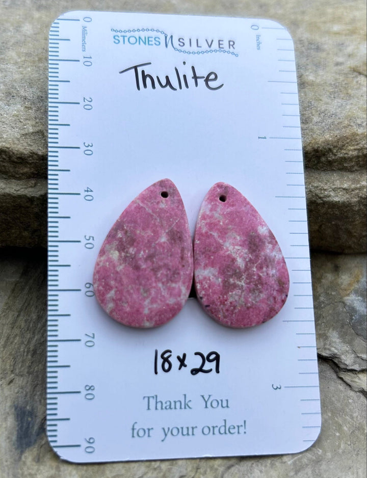 RARE Natural Thulite (Norway) Matching Earring Slab Bead