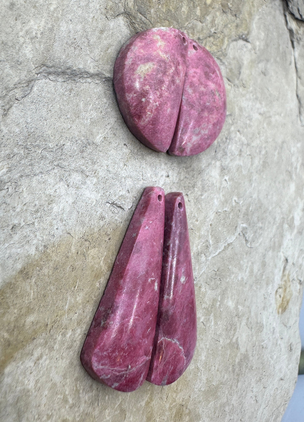 RARE Natural Thulite (Norway) Matching Earring Slab Bead