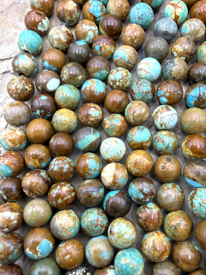 RARE Number 8 Turquoise (Nevada) 6mm Round Beads 7 Inch