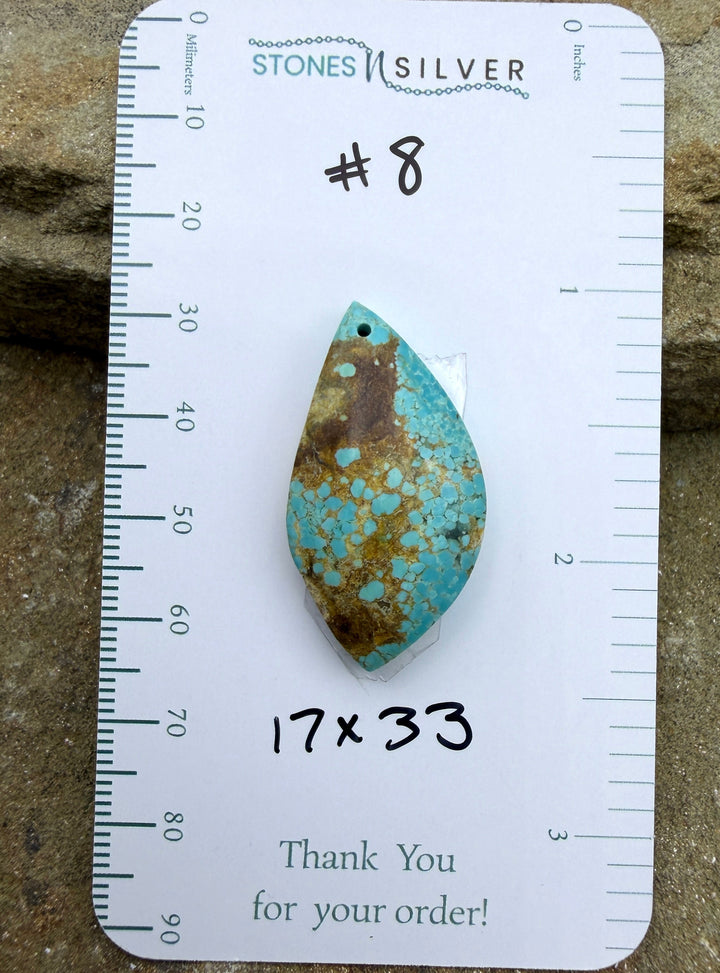 RARE Number 8 Turquoise (Nevada) Focal Pendant Bead 17x33mm