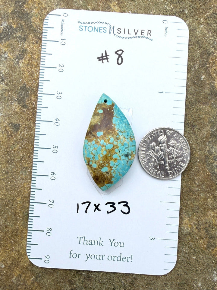 RARE Number 8 Turquoise (Nevada) Focal Pendant Bead 17x33mm