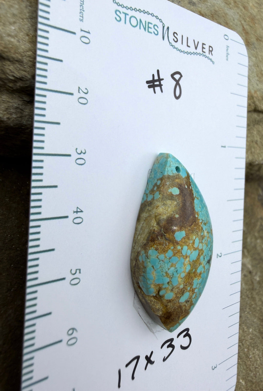 RARE Number 8 Turquoise (Nevada) Focal Pendant Bead 17x33mm