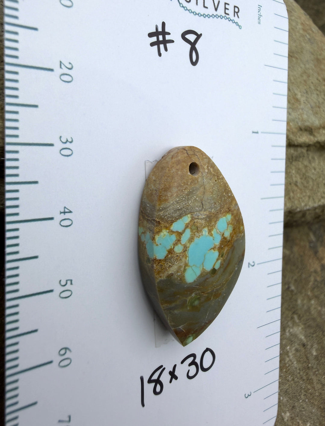 RARE Number 8 Turquoise (Nevada) Focal Pendant Bead 18x30mm