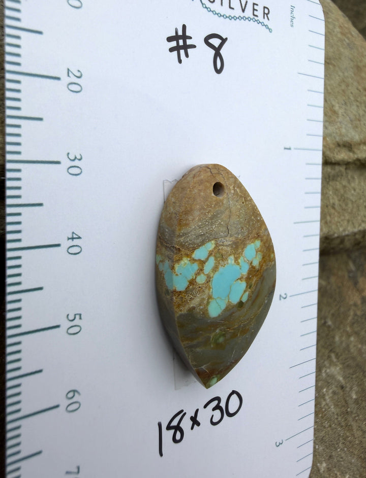 RARE Number 8 Turquoise (Nevada) Focal Pendant Bead 18x30mm