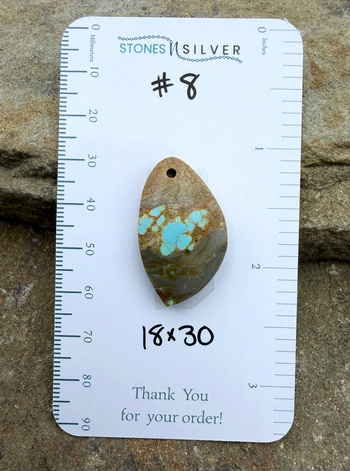 RARE Number 8 Turquoise (Nevada) Focal Pendant Bead 18x30mm