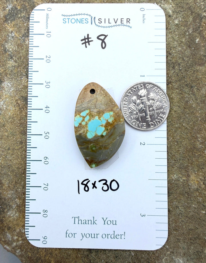 RARE Number 8 Turquoise (Nevada) Focal Pendant Bead 18x30mm