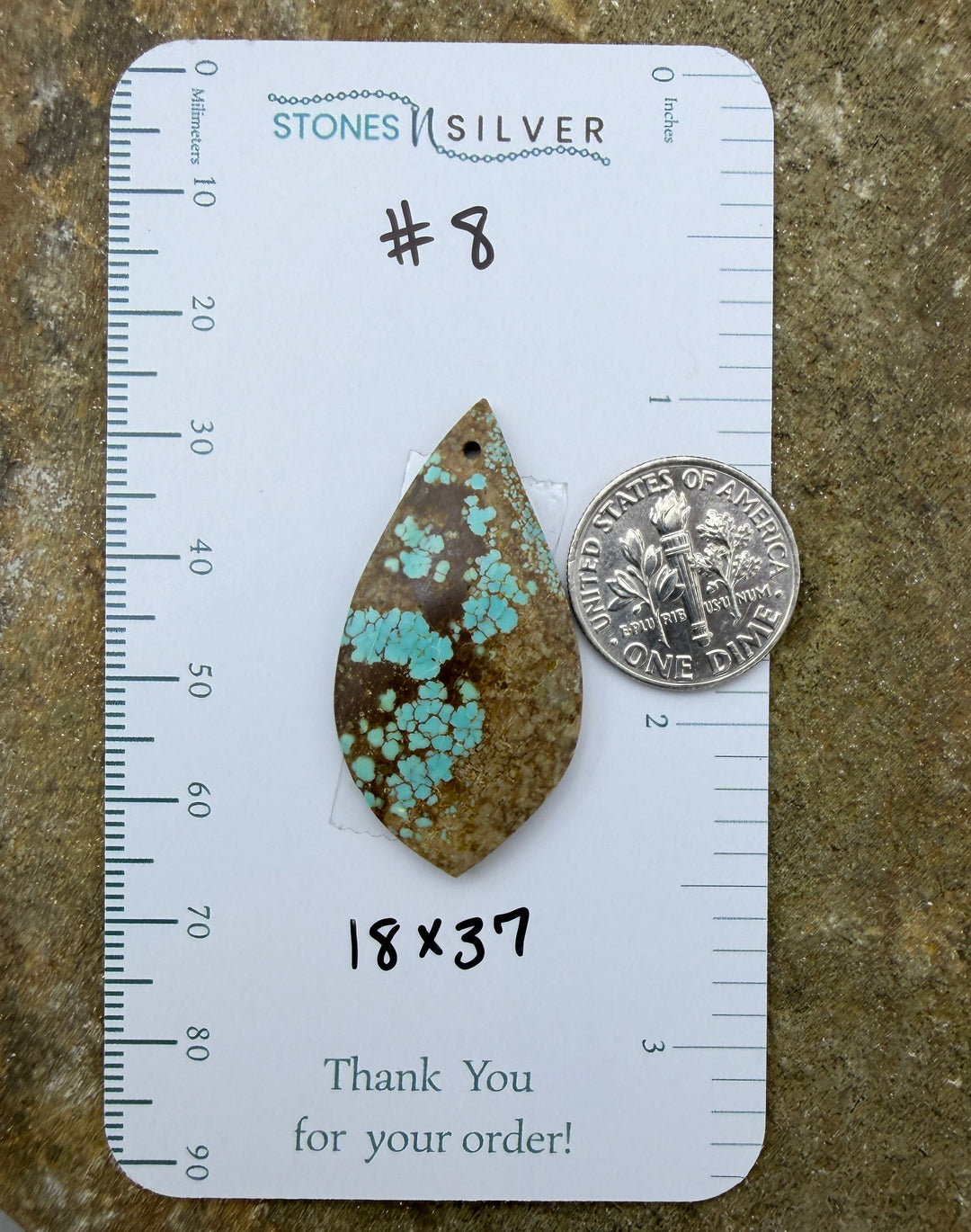 RARE Number 8 Turquoise (Nevada) Focal Pendant Bead 18x37mm