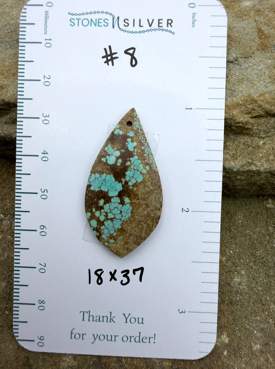 RARE Number 8 Turquoise (Nevada) Focal Pendant Bead 18x37mm