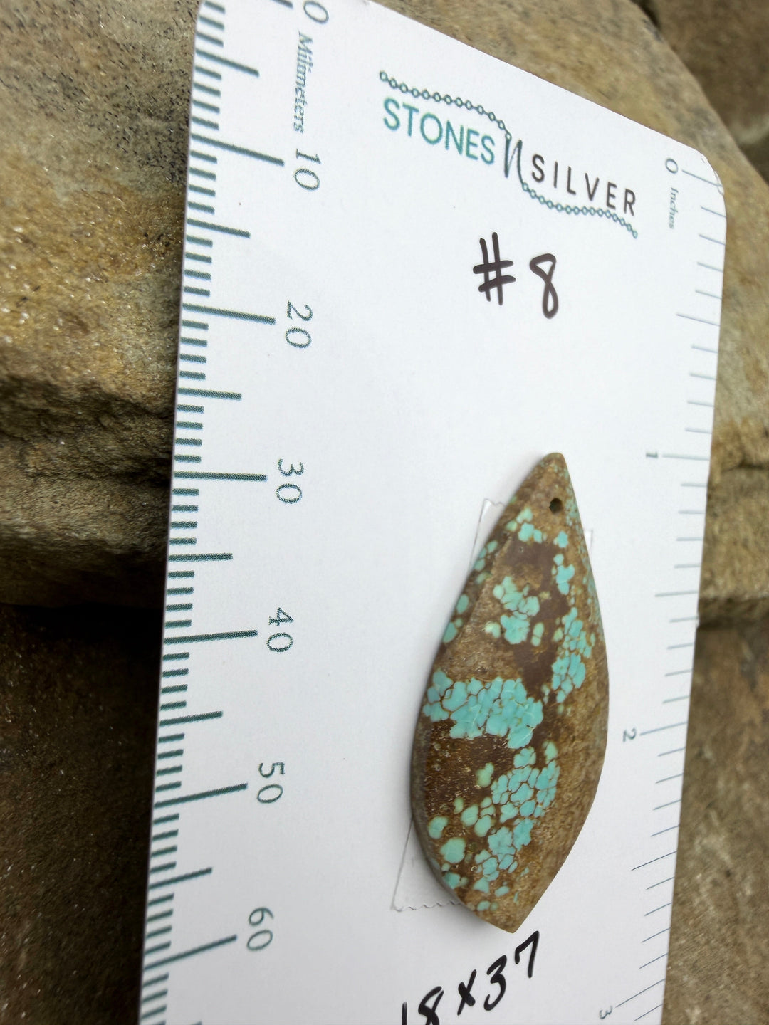 RARE Number 8 Turquoise (Nevada) Focal Pendant Bead 18x37mm