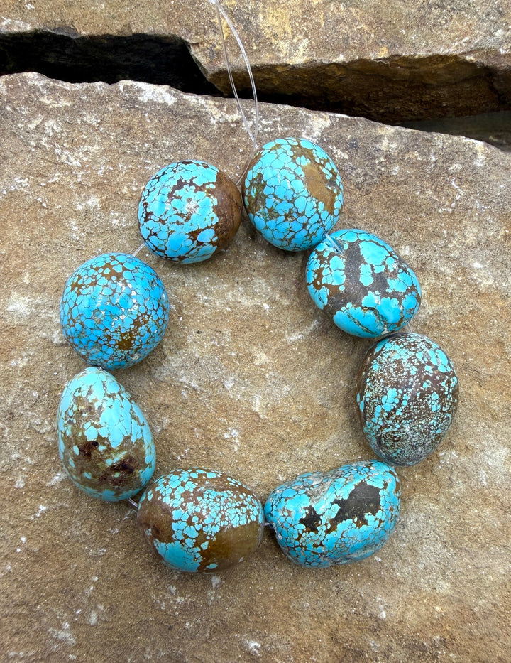 RARE Number 8 Turquoise (Nevada) HUGE Rounded Nugget Beads