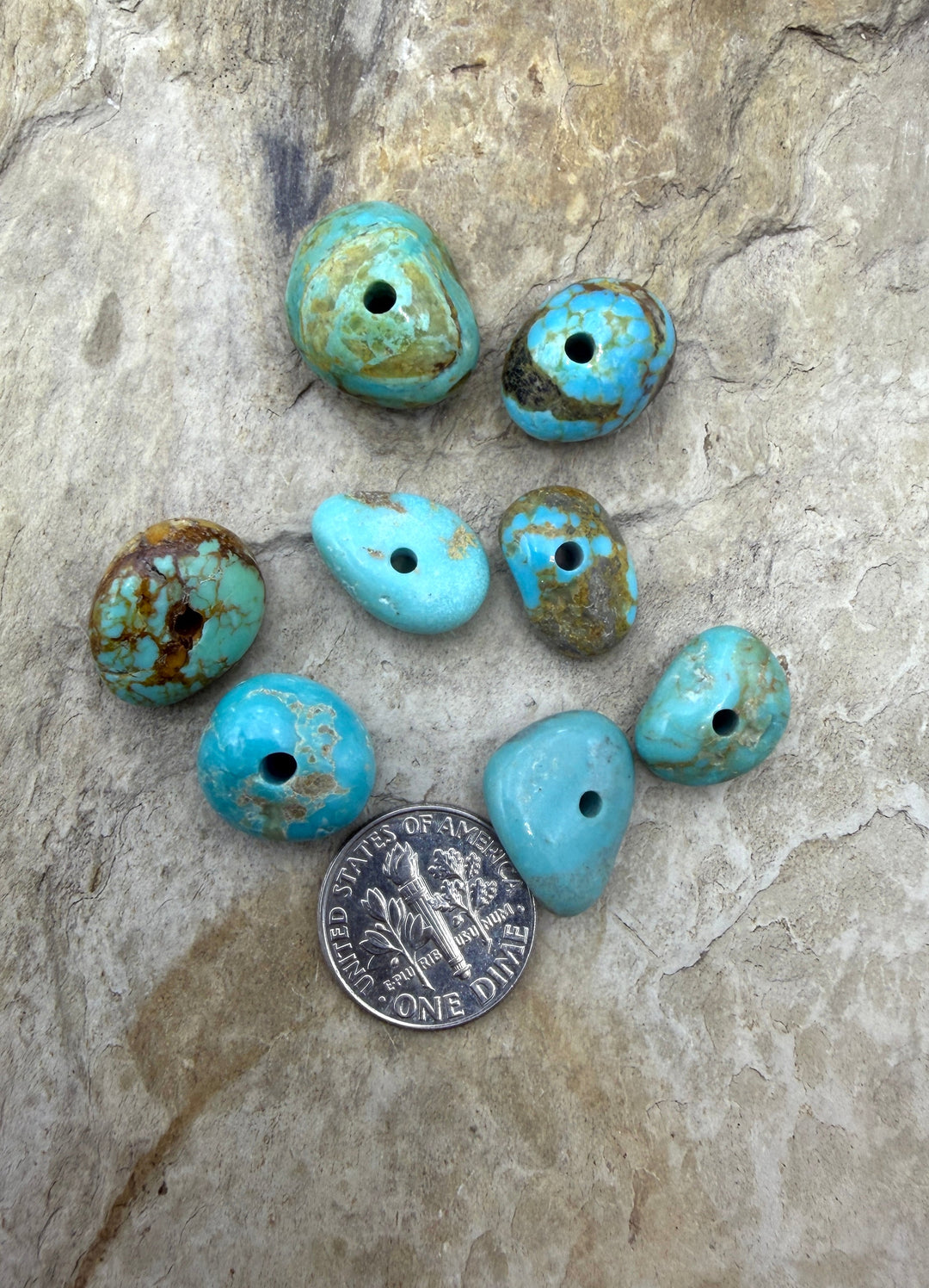 RARE Number 8 Turquoise (Nevada) LOT of 8 Large Hole (2mm)
