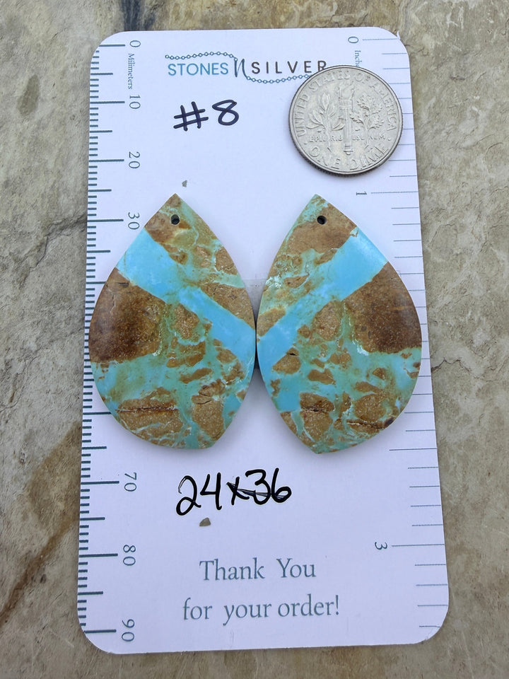 RARE Number 8 Turquoise (Nevada) Matching Earring Slab Bead