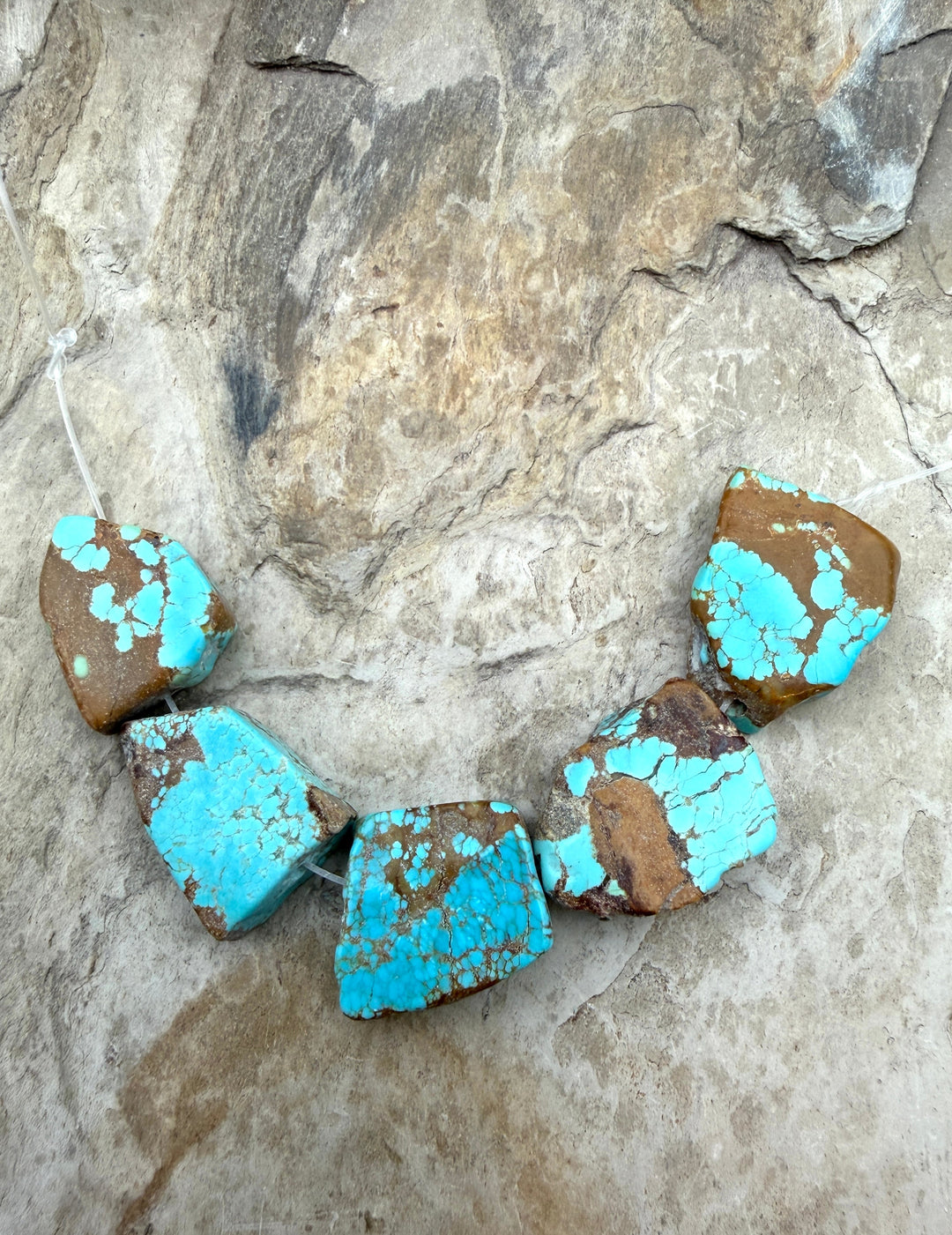 RARE Number 8 Turquoise (Nevada) Slab Bead Strand 17x20x7mm