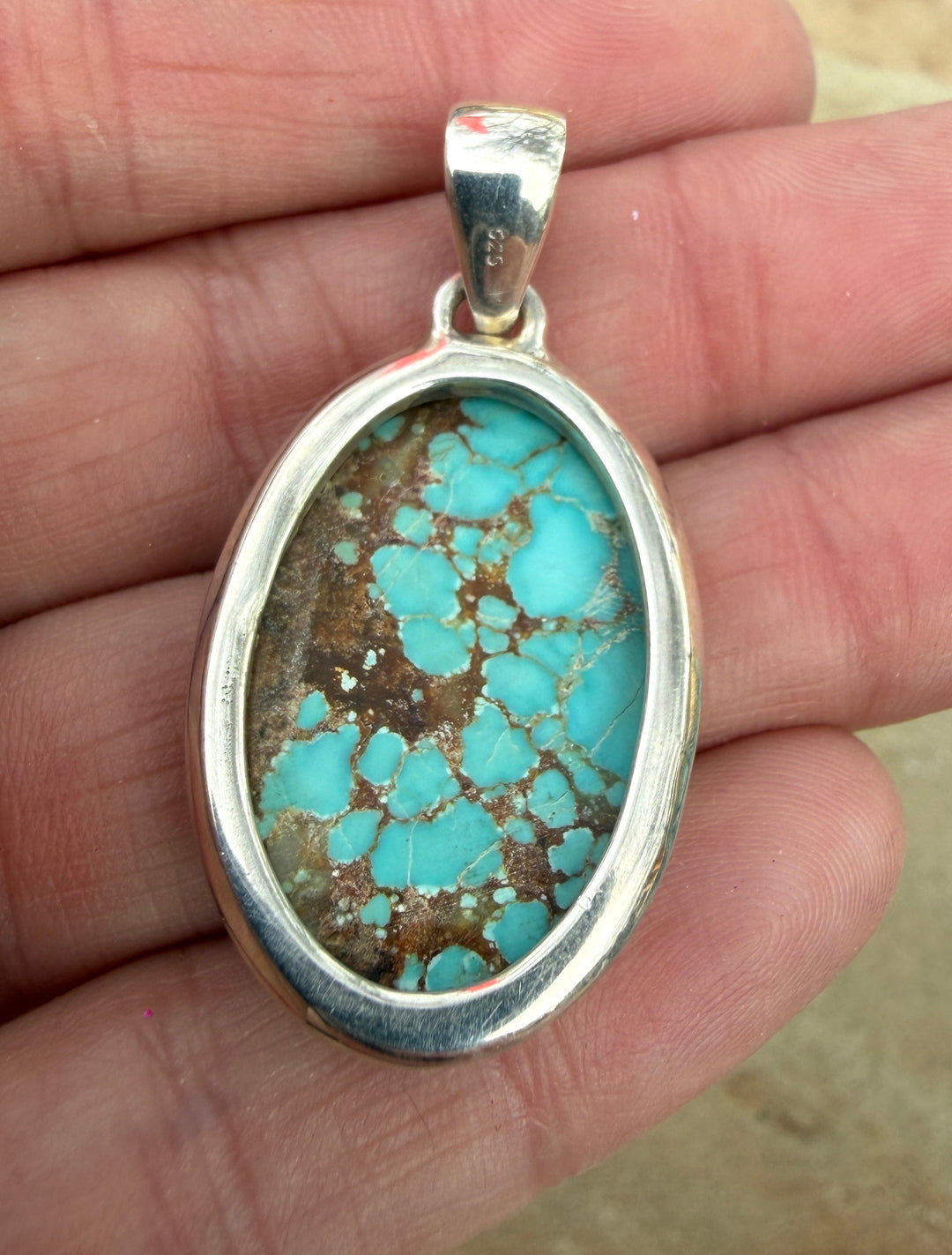 RARE Number 8 Turquoise (Nevada) Sterling Silver Pendant