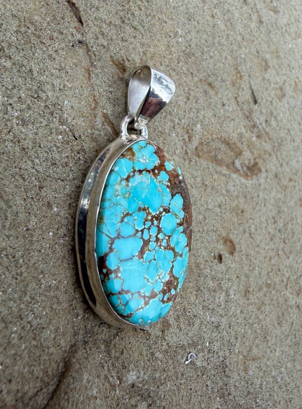 RARE Number 8 Turquoise (Nevada) Sterling Silver Pendant