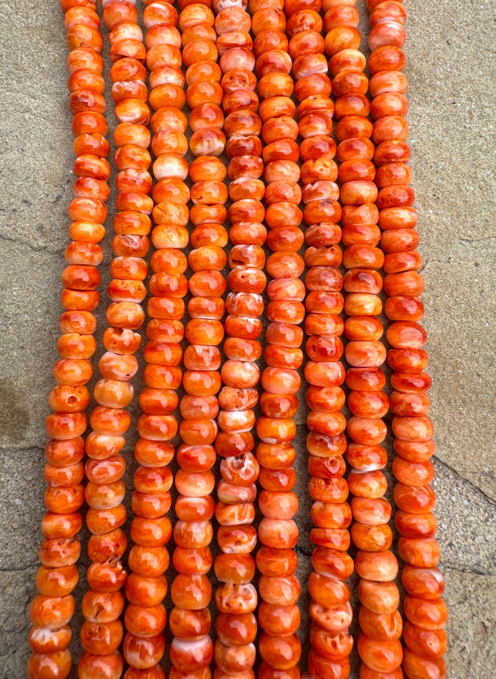 RARE Orange Spiny Oyster 6mm Rondel Beads 16 inch Strand