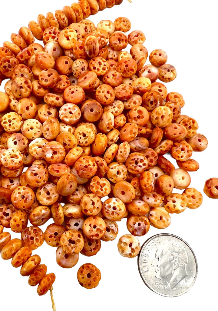 RARE Orange Spiny Oyster 7mm Rondel Beads (Package of 12