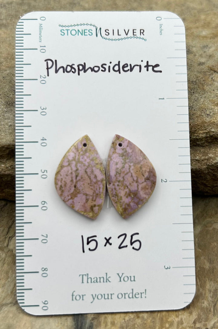 RARE Phosphosiderite Matching Earring Slab Bead Pair