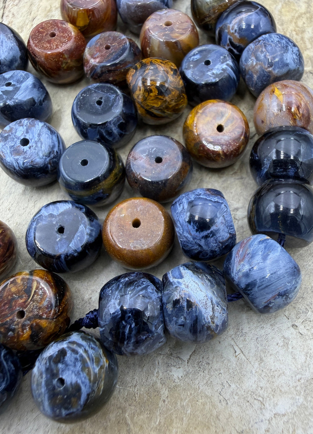 RARE Premium Blue and Gold Pietersite (Namibia) 8x11mm Drum