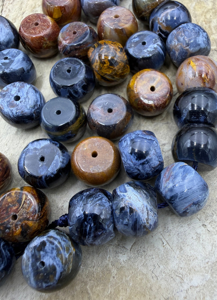 RARE Premium Blue and Gold Pietersite (Namibia) 8x11mm Drum