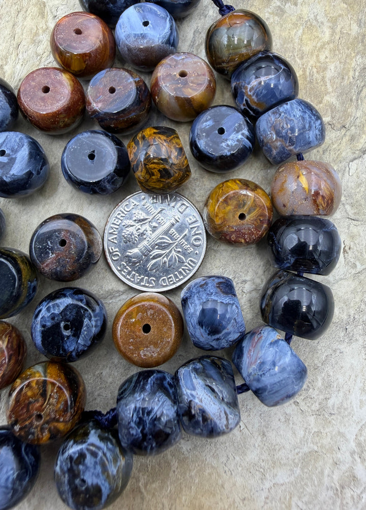 RARE Premium Blue and Gold Pietersite (Namibia) 8x11mm Drum