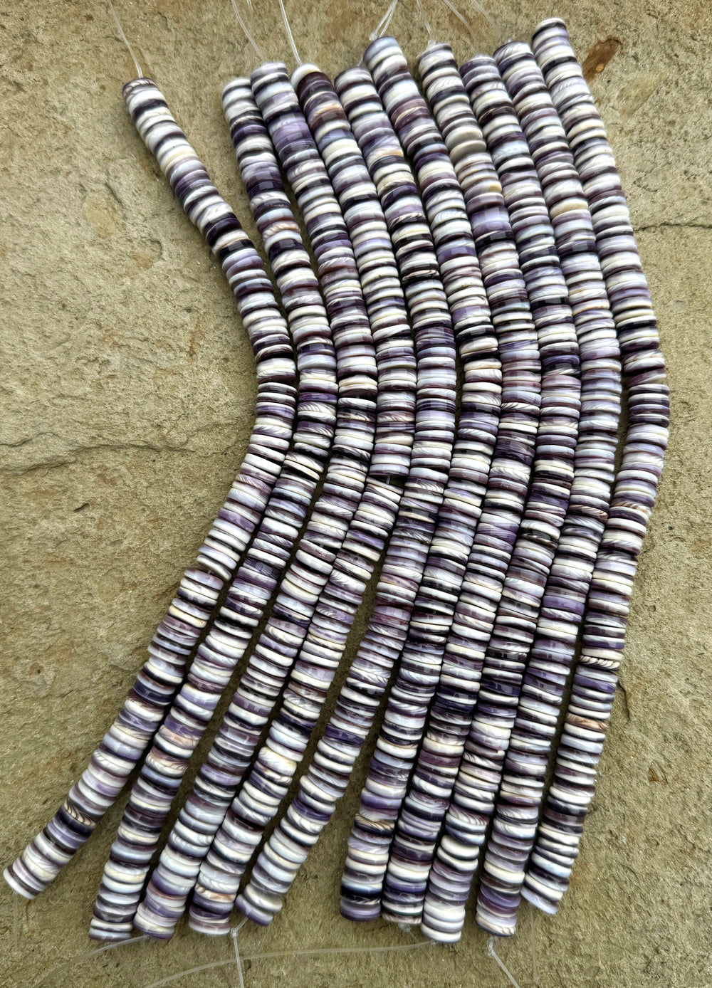 RARE Purple Wampum 9mm Wheel/Heishi Beads 8 inch strand