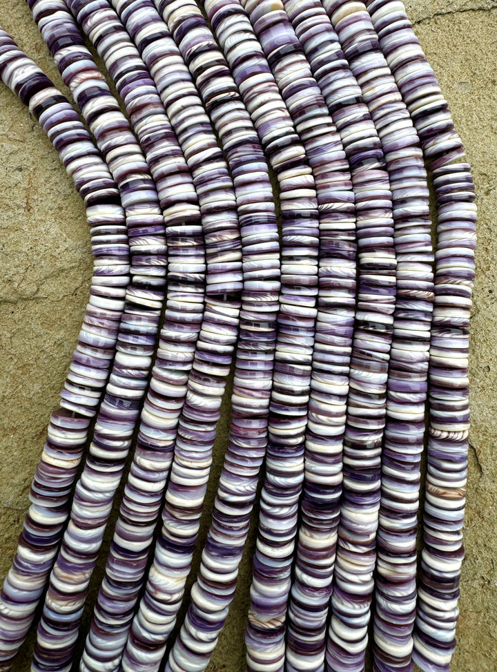 RARE Purple Wampum 9mm Wheel/Heishi Beads 8 inch strand