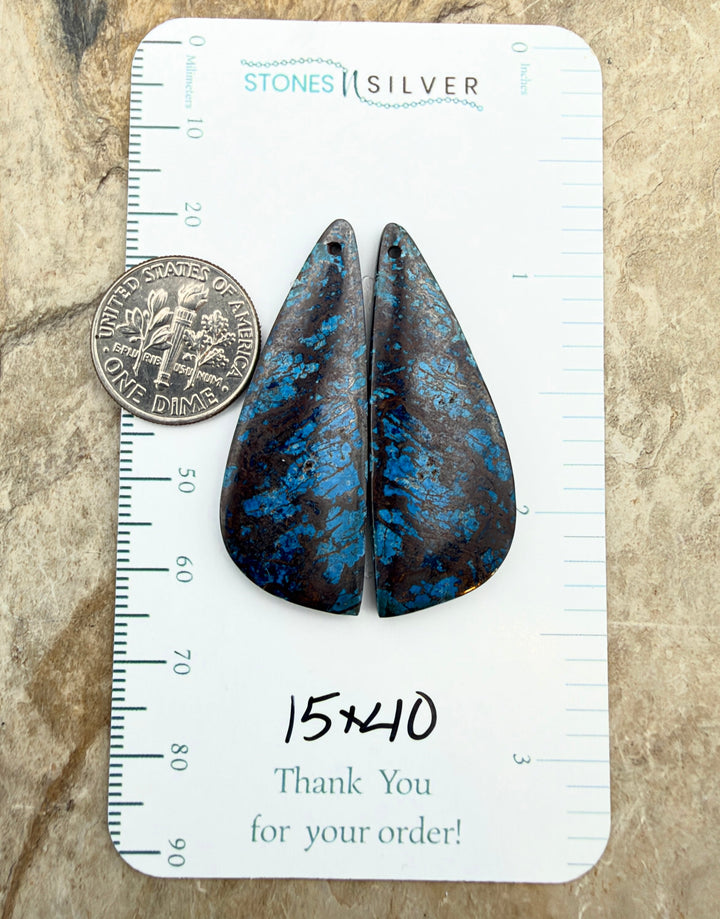 RARE Shattukckite (Arizona) Earring Bead Slab Pair 15x40mm