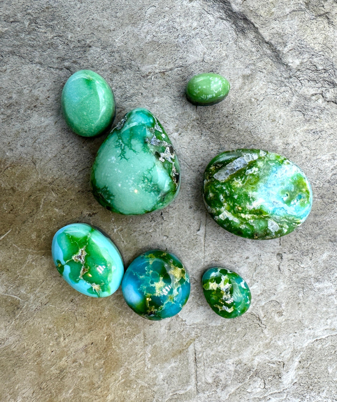 RARE Sonoran Gold Turquoise (Mex) LOT of 7 Mini Cabochons