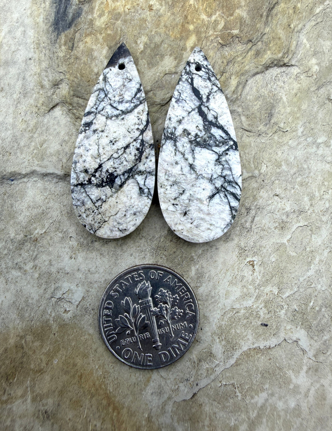 RARE White Buffalo (AZ) BIG Matching Earring Slab Bead Pair