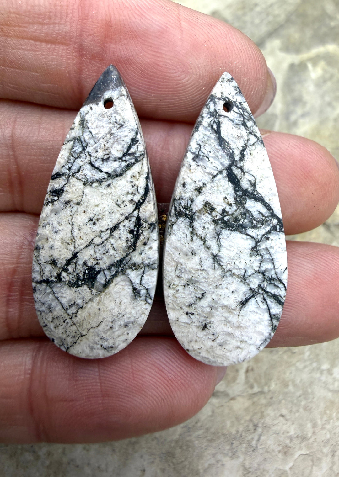 RARE White Buffalo (AZ) BIG Matching Earring Slab Bead Pair