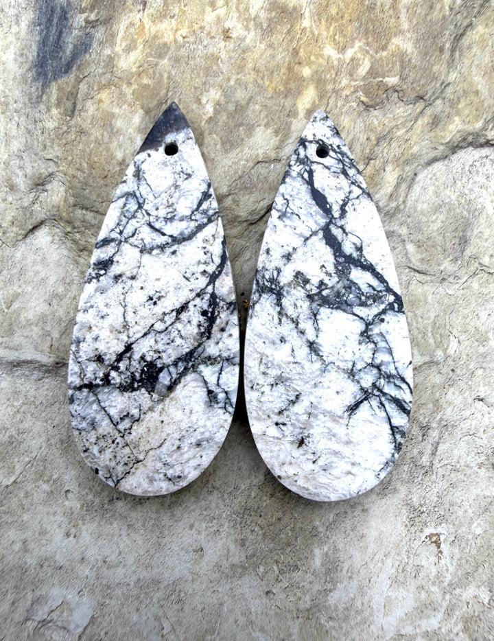 RARE White Buffalo (AZ) BIG Matching Earring Slab Bead Pair