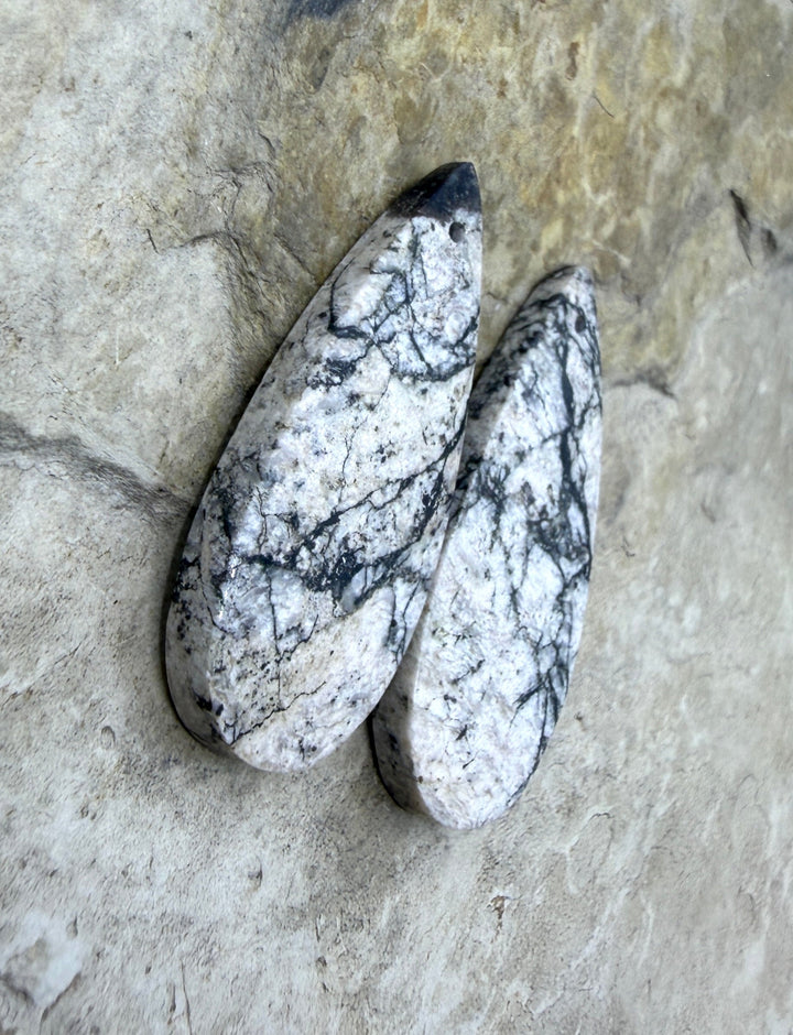 RARE White Buffalo (AZ) BIG Matching Earring Slab Bead Pair