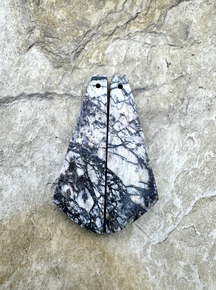 RARE White Buffalo Matching Earring Slab Bead Pair 12x34mm