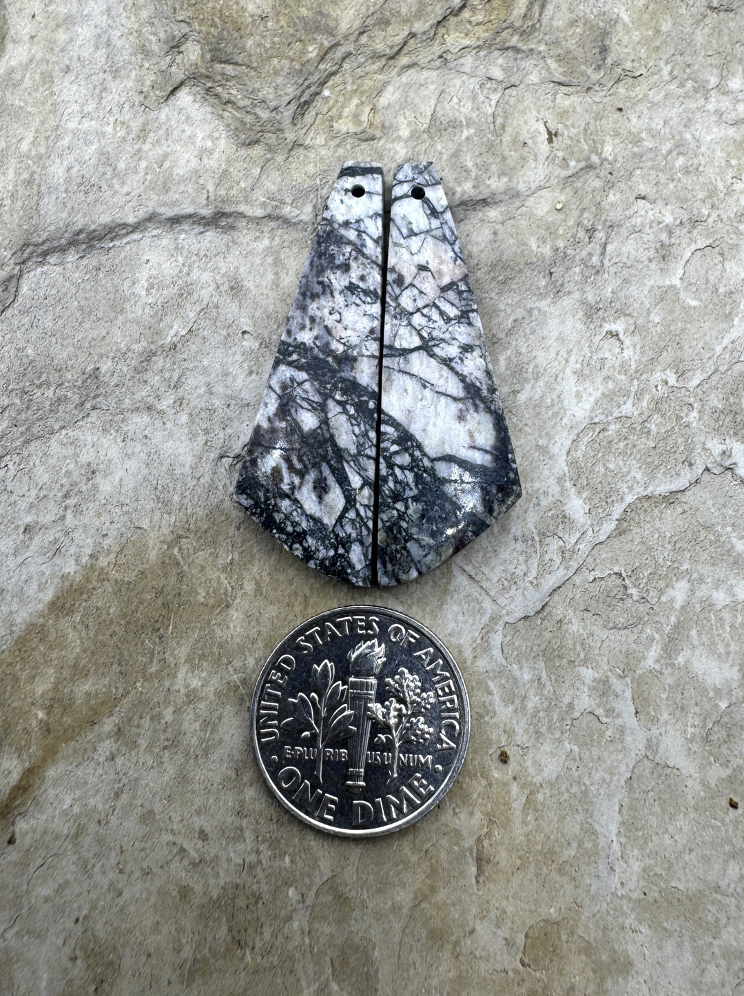 RARE White Buffalo Matching Earring Slab Bead Pair 12x34mm