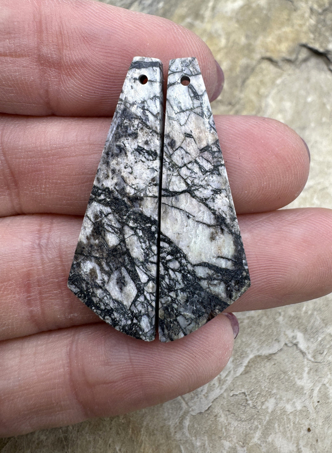 RARE White Buffalo Matching Earring Slab Bead Pair 12x34mm