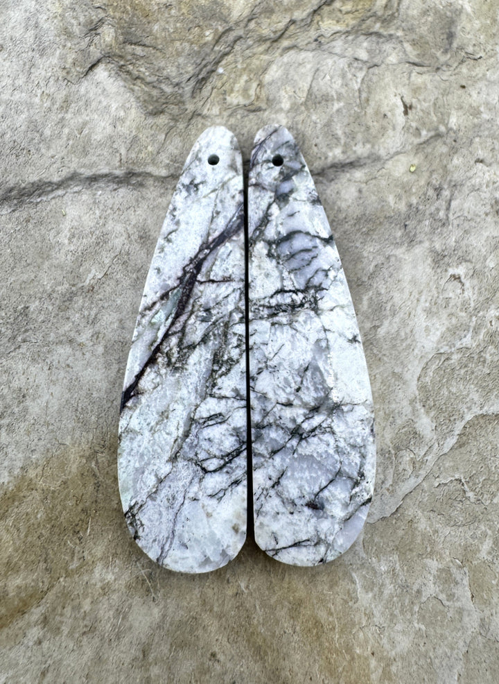 RARE White Buffalo Matching Earring Slab Bead Pair 12x43mm