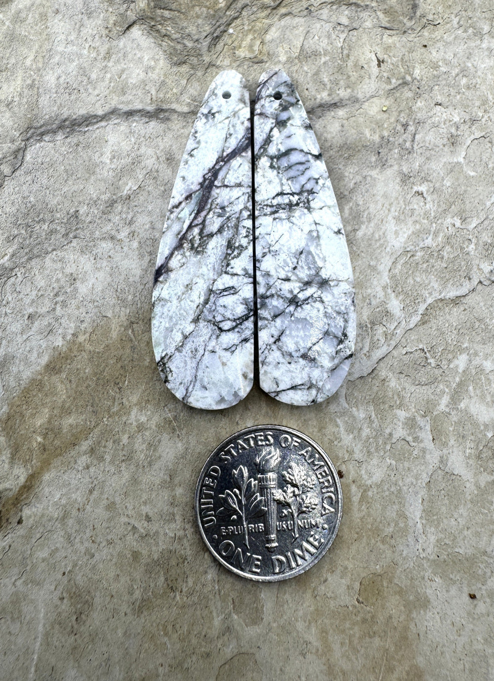 RARE White Buffalo Matching Earring Slab Bead Pair 12x43mm