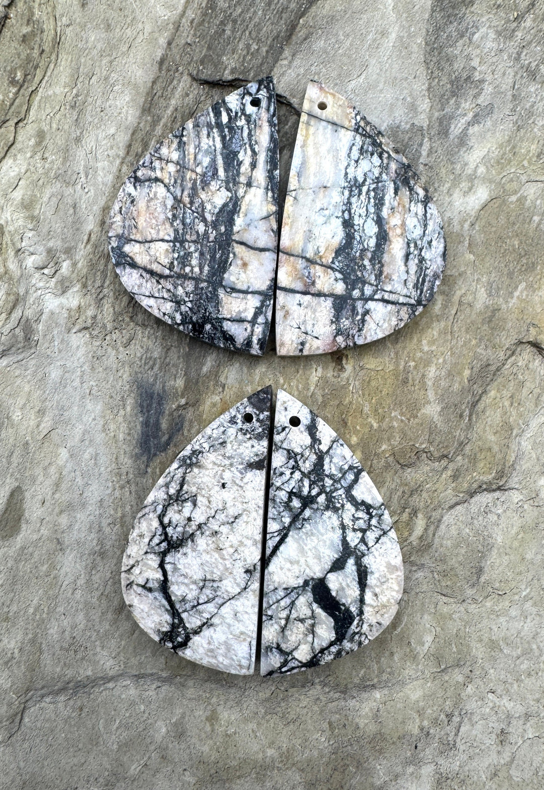 RARE White Buffalo Matching Earring Slab Bead Pair (Select