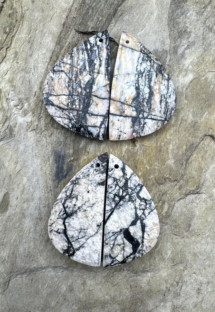 RARE White Buffalo Matching Earring Slab Bead Pair (Select